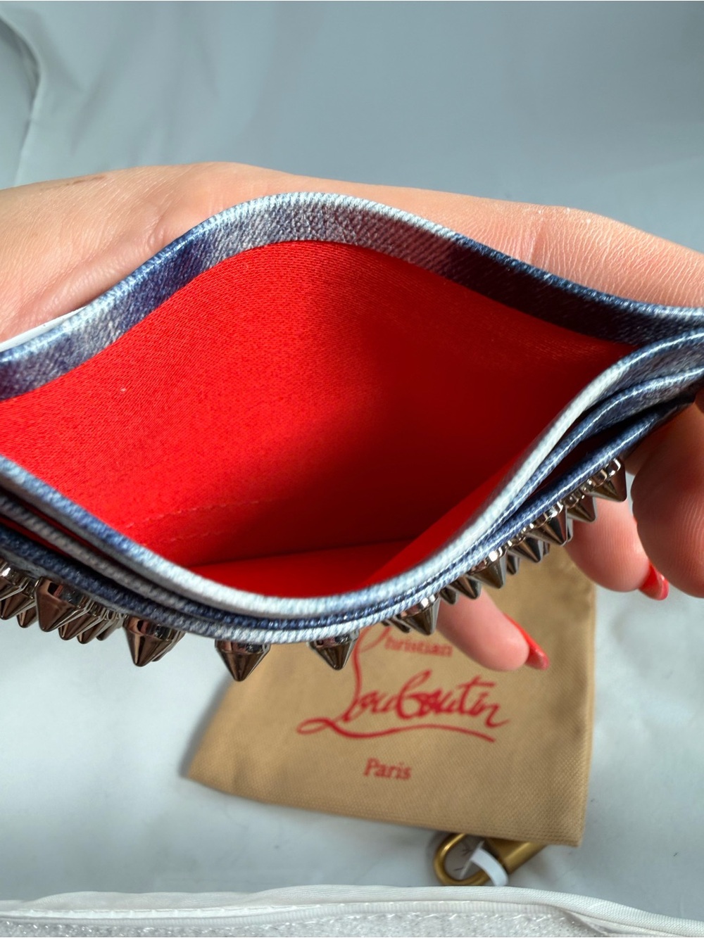 Christian Louboutin Navy Blue Studded Card Holder - Picture 4 of 4